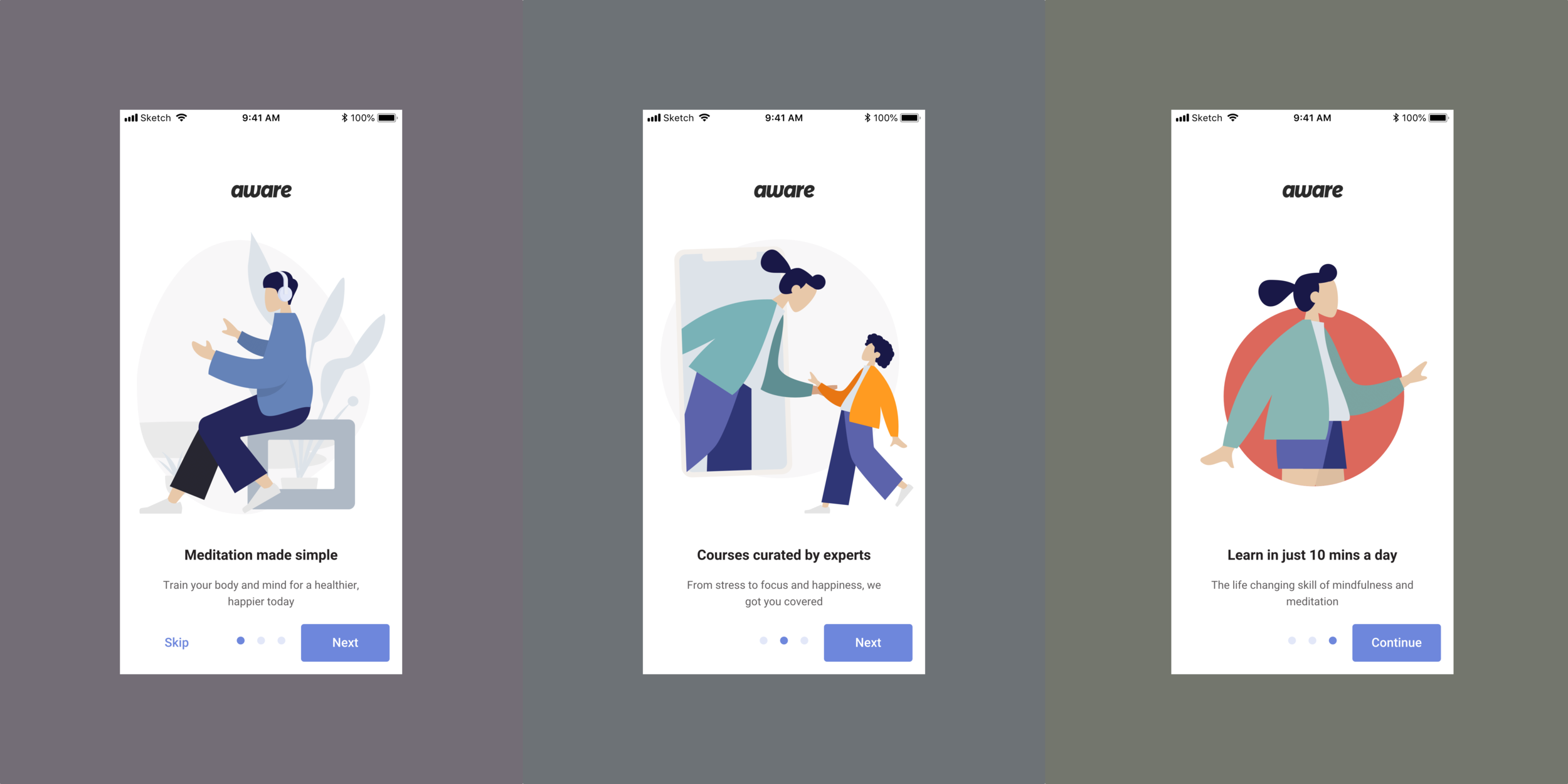 Aware redesign onboarding screens